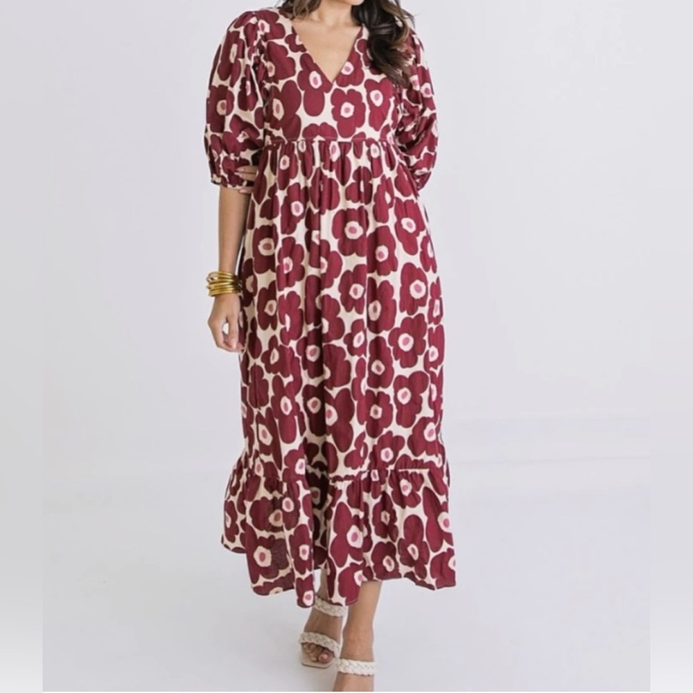 Karlie Red and Cream Floral Maxi Dress